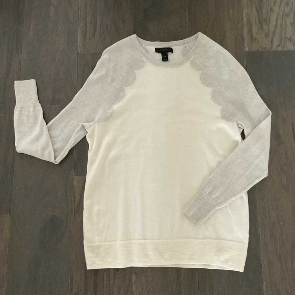 J. Crew Cream and Gray Crew Neck Merino Wool Sweater Size XXS